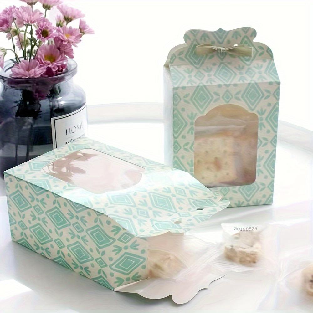 15pcs Green Gift Packing Box with Transparent Window Party Favor Boxes Vintage Kraft Paper Treat Holders for Weddings Celebrations & Birthdays