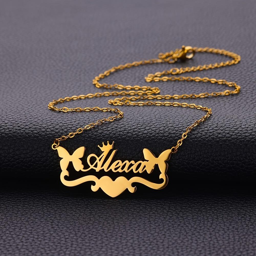 Custom Name Butterfly Ribbon Love Necklaces For Women Gold Color Stainless Steel Name Necklace Wedding Christmas Jewelry Gift
