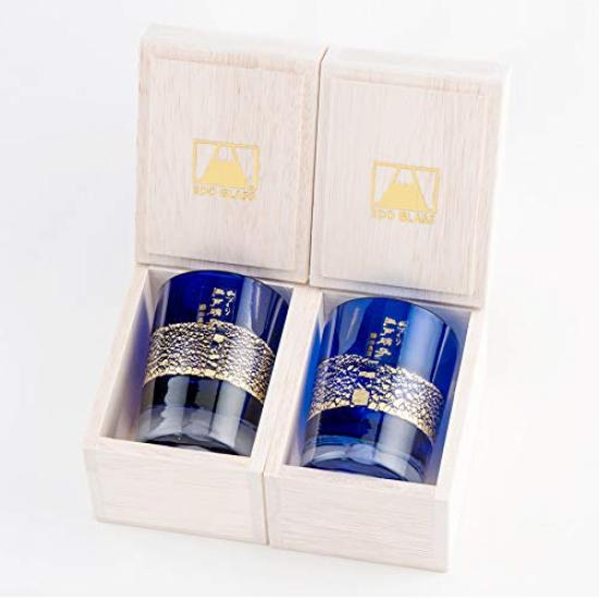 Fuji Glass by Tajima Gold Leaf Fuji Cold Sake Lapis Lazuli Pair Set of Edo 60th Celebration Cold Popular Made In Souvenir Grand Prize Comes In