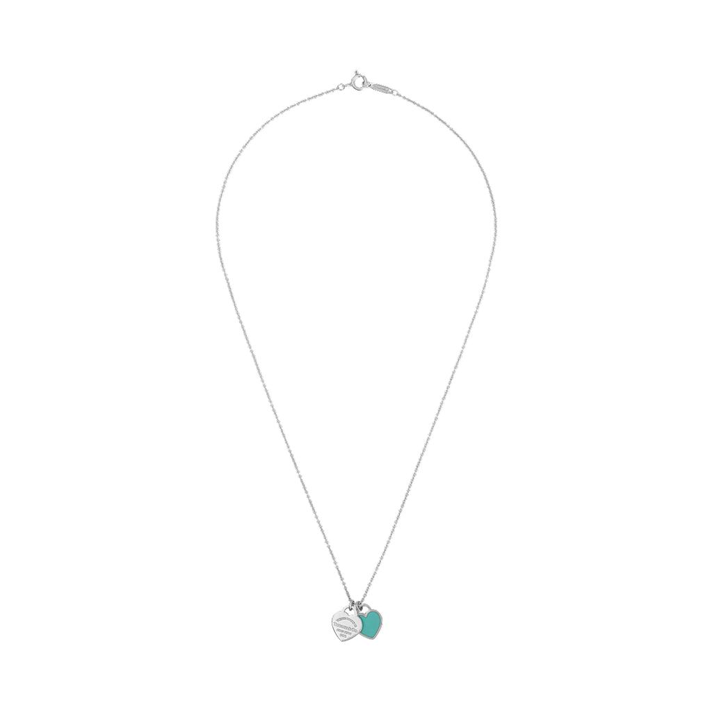 Tiffany & Co. Return To Tiffany Double Heart Blue Pendant Mini Necklace Women Necklace 27125107