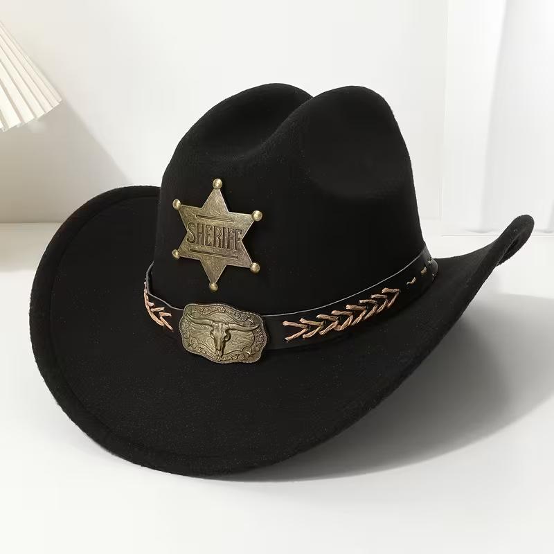 Ethnic Style New Western Cowboy Hat Fashion Retro Badge Decorative Hat Autumn and Winter Women's Travel Play Jazz Hat