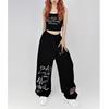 Women's Black & White Korean Street Dance Hip-Hop Drawstring Pants