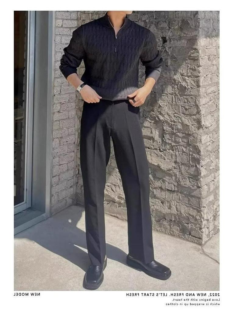 2023 Men's Trendy High Collar Zipper Pullover Sweater - Korean Style Winter Loose Fit