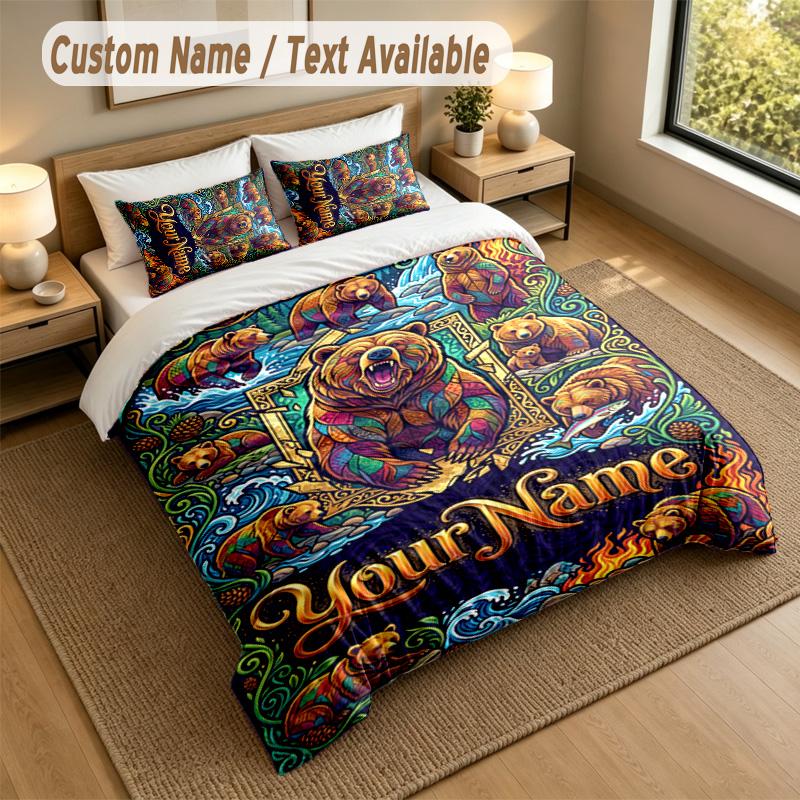 Bear Panda Theme Personalized 3Pcs Bedding Set Custom Text & Name 1 Sheet 2 Pillowcases Household Bedding 1pc