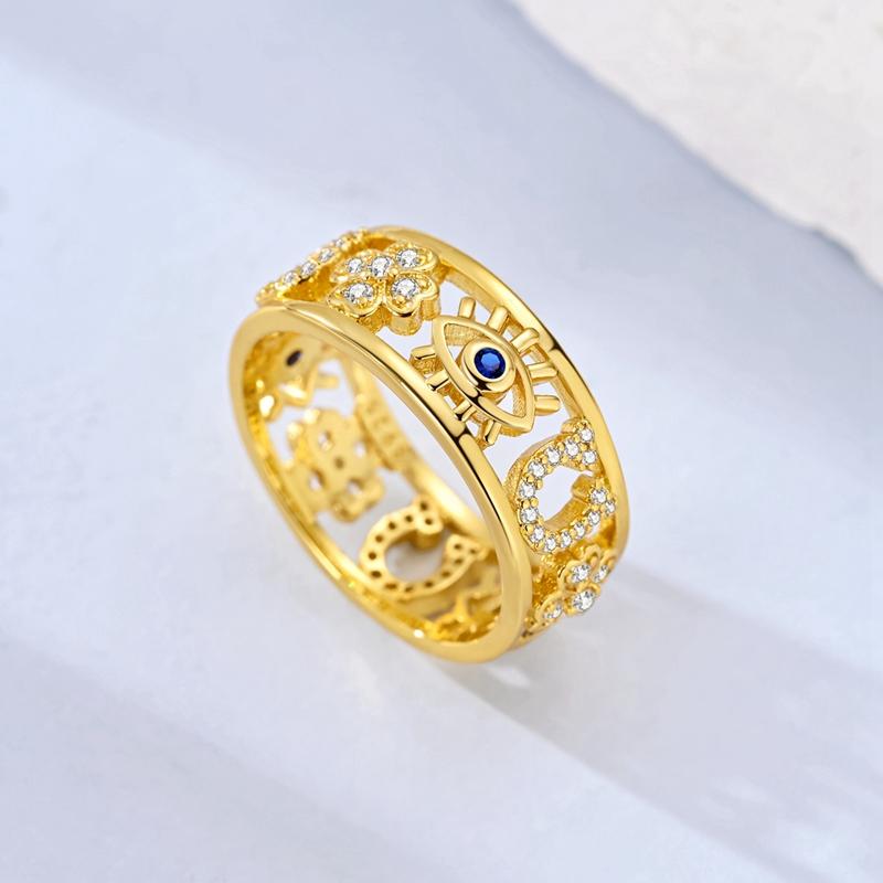 Original KupferFunkelndes Gold Vierblättriges Kleeblatt Hufeisen Ringe Für Frauen Mädchen Schmuck Geburtstag Jahrestag Geschenke 9