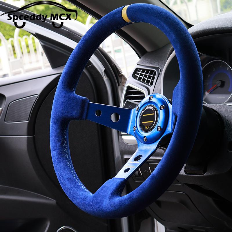 Universal 350mm Racing Steering Wheel Suede 14inch Deep Dish Bolts With Horn Button Include Aluminum Ring For VW HONDA BMW Ford