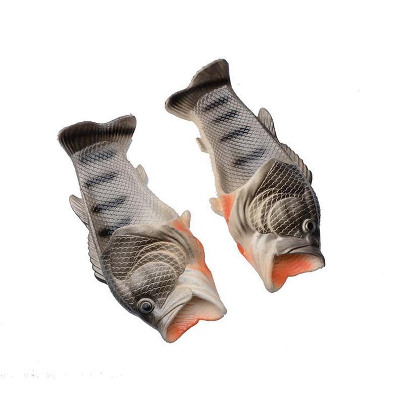 Open Toe Funny Male's Footwear Women's Fish Slippers Outdoor Couples Family Cartoon Animal Flip flops Plus Size 46 47 Man Shoes