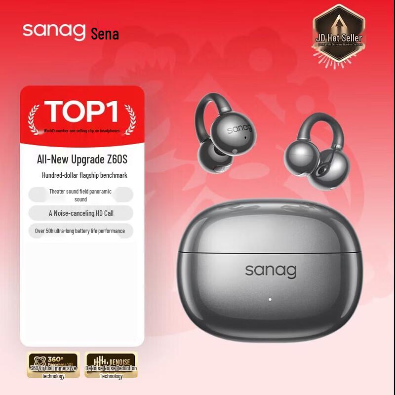 Sanag Z60S AI Bone Conduction Open-Ear Clip Bluetooth Headphones