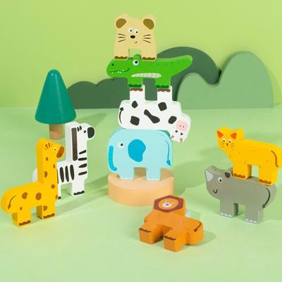 Non-Toxic Wooden Animal Stacking Block Game Shape Matching Puzzle Balance Toy Montessori Fine Motor Training Educational Toys For Children