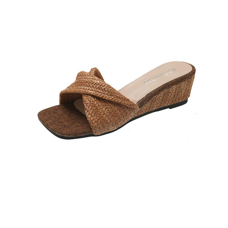 Fashion Aphixta Women Wedge Heel Slides 4.5m Med Heels Outside Slippers for Women Summer Beach 2025 Trend Shoes Sandalias De Mujer