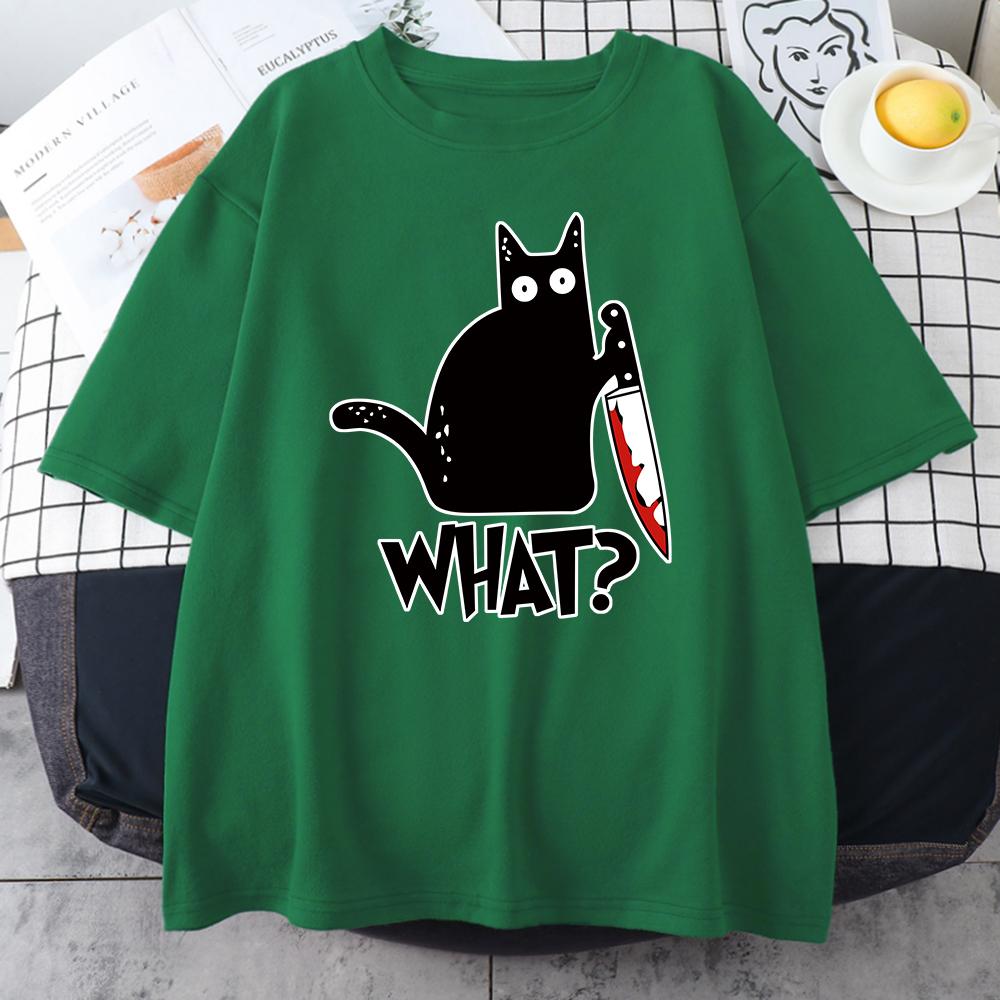 Killer Black Cat What Surprised Print Men's Cotton T-Shirt Creativity Funny Tops Oversize All-math Vintage Short Sleeve Man Tops