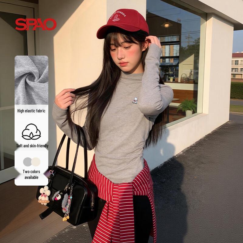 SPAO Women's Slim-Fit Mock Neck Graphic Long Sleeve Tee
