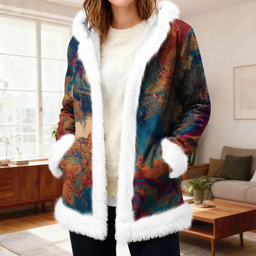 Cardigan con cappuccio in pile casual da donna con tasche Capospalla caldo