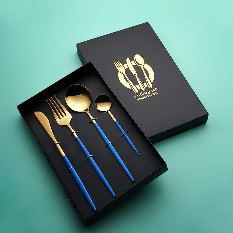 Portuguese Tableware Set: Stainless Steel Knife, Fork, Spoon - 4-Piece Western Steak Gift Box