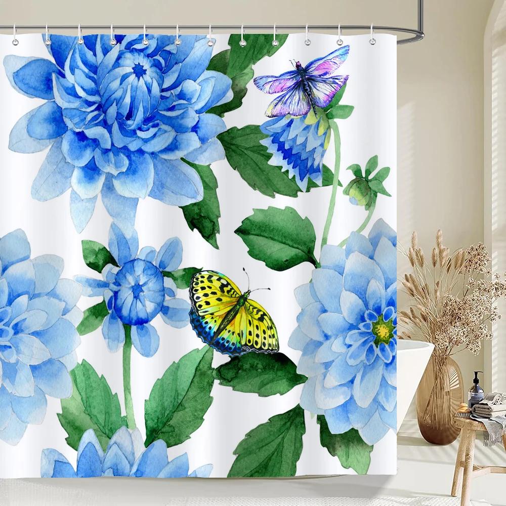 Flower Butterfly Tulip Bath Curtain Waterproof Fabric Shower Curtains Floral Leaf Bathtub Screen for Bathroom Home Decor