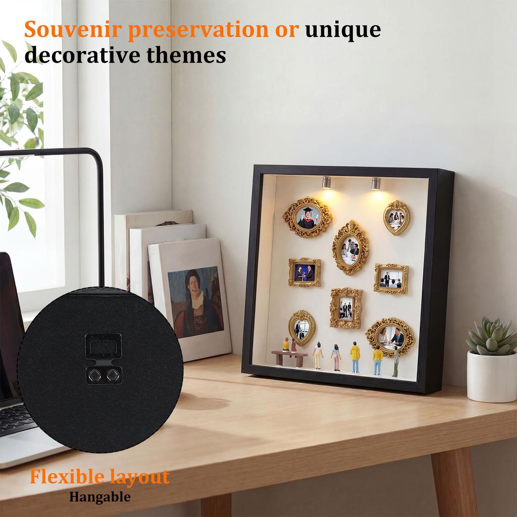 Mini Museum Photo Album Mini DIY Museum Silhouette Box Stylish Creative Memory Display Kit with Miniature Statue and Gold Frame
