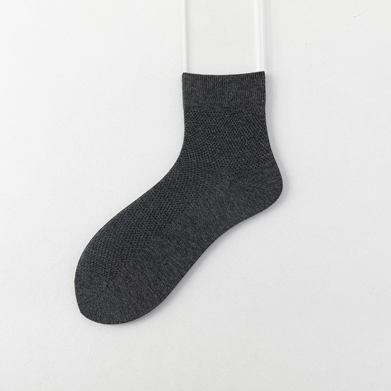 Cotton Socks, Men's Mid-length Summer/autumn Mesh Breathable Shallow-mouth Sports Anti-odor Business Suit Leather Shoes, Long Socks