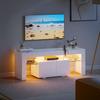 TV Stand - HOMCOM - RGB LED Lighting, High Gloss, Tempered Glass Shelves, Fold-Down Cabinet - MDF - 120x34x45cm - White