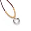 Vintage Round Leather Cord Pendant Necklace With Unique Fingerprint Design Bohemian Statement Jewelry For Women