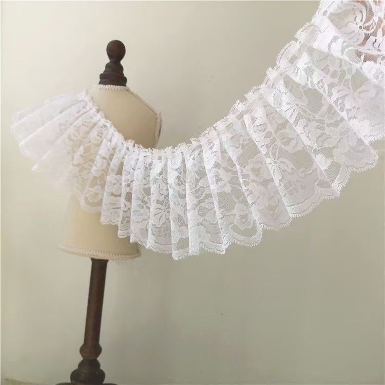 12,5 cm 5 yard Rete Jacquard Pieghettato Allargato Tulle Pizzo Fai da Te Vestiti Gonna Scollo Polsini Orlo Allungato Tenda Divano Grembiule Materiale di Cucito Finitura