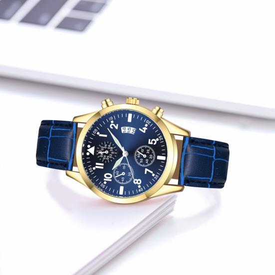 Men Luminous Watch with Faux Leather Strap Round Dial Calendar Casual Formal Watch Accurate Quartz Analog Wristwatch Birthday Gift