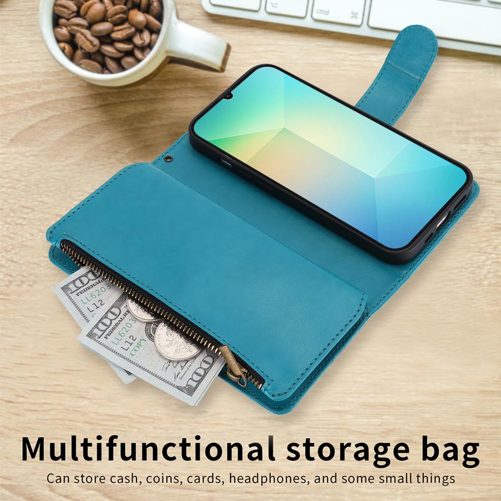 WEFOR for Samsung Galaxy A57 A37 A56 A36 5G A17 A26 A16 A07 A06 Wallet Case, 6 Card Slots/Zipper Pocket, Detachable Wrist Strap