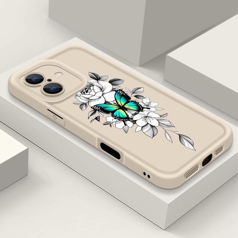 Coque Antichoc à Motif Floral Papillon Pour iPhone 16 Pro Max 15 Plus 14 Pro 13 12 11 XS XR 8 7 TPU Souple Mat Silicone Coque de Téléphone