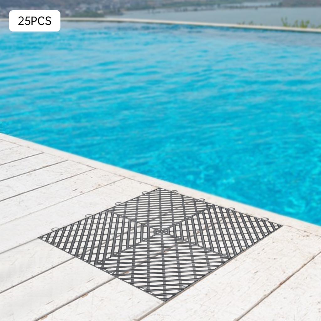 25PCS Graphite Interlocking Deck Tiles 12x12In, Durable Anti-Slip Outdoor Flooring, Modern Square PP Tiles, 2000kg Load Capacity