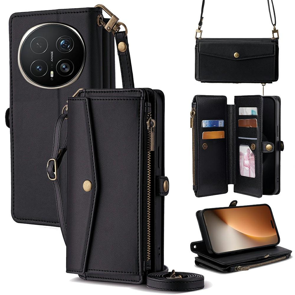 

For Honor Magic8 Pro 5G Case Card Slots Zipper Purse PU Leather Phone Cover with Shoulder Strap