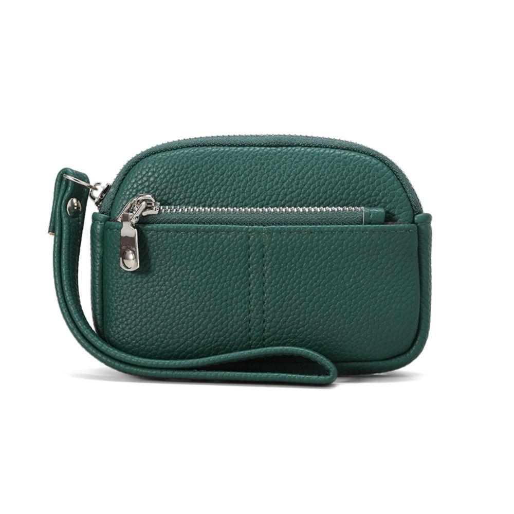 Fashion PU Leather Women Mini Wallet Solid Color Storage Bag Students Coin Purse Large Capacity Zipper Wrist Key Bag Zipper