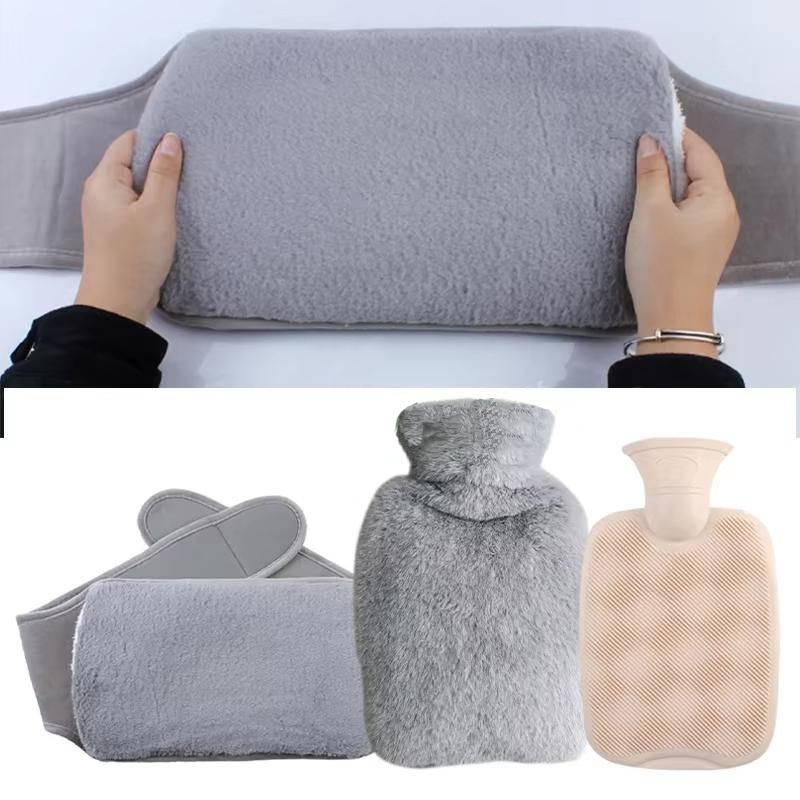 Portable Hot Water Bottle 1000/2000ml Soft Plush Neck/Shoulder Pain Relief Winter Menstrual Cramps/Hand-Feet Warmer 3-Piece Set