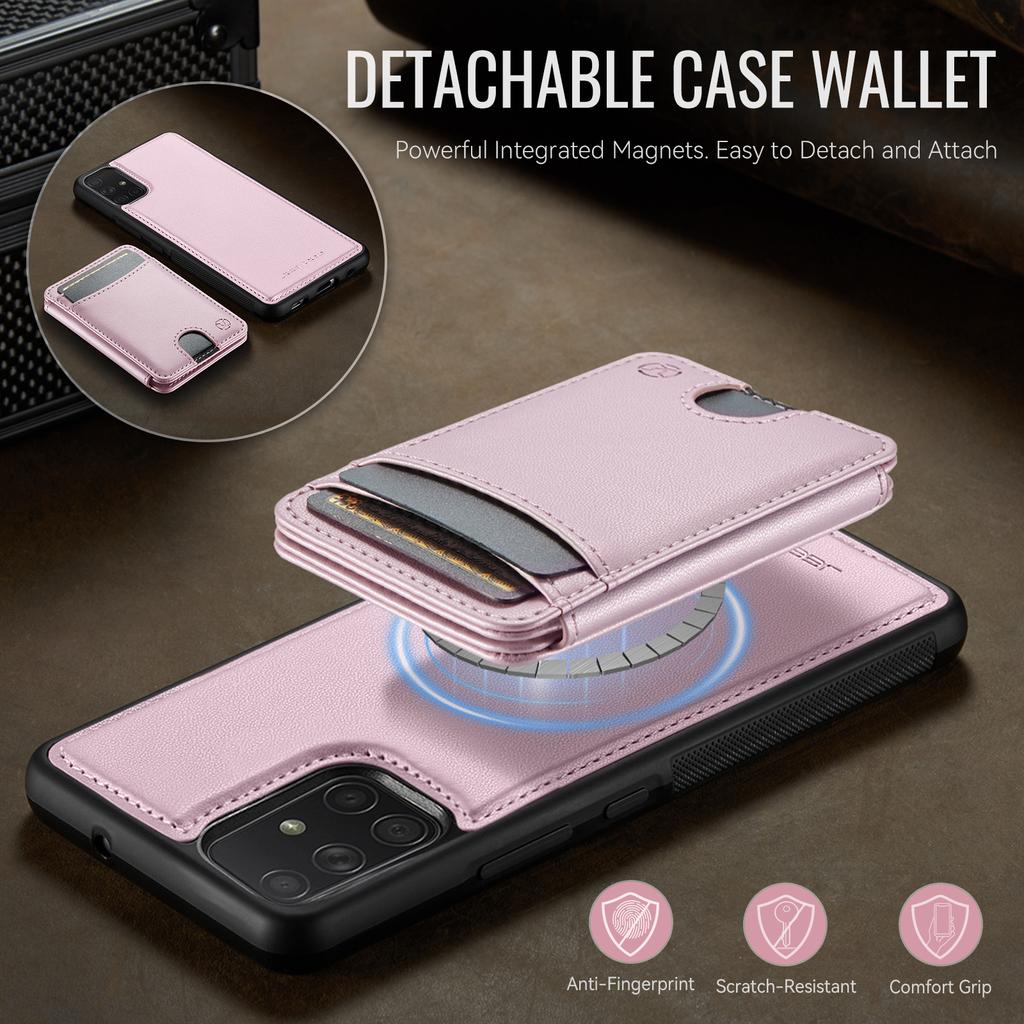 For Samsung Galaxy A51 4G SM-A515 Magnetic Case JEEHOOD J10 Leather Back Phone Cover with Detachable Card Holder Kickstand