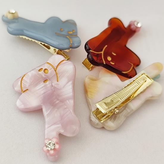 Girl Hairpin Rhinestones-Encrusted Flowers Soft Cartoon Puppy Shape Acetate Plate Hair Clip Side Bang Hair Pin Hair Accessory