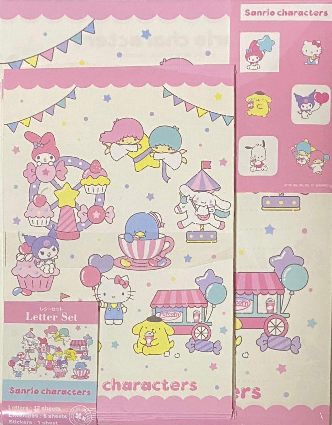 Набор для писем с персонажами Sanrio Письма 6 Конвертов 7 Канцелярских принадлежностей Япония (12 + + Наклейки) (Парк культуры и отдыха) розовый