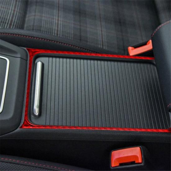 Red Carbon Fiber Center Cupholder Frame Cover Trim For Volkswagen Golf