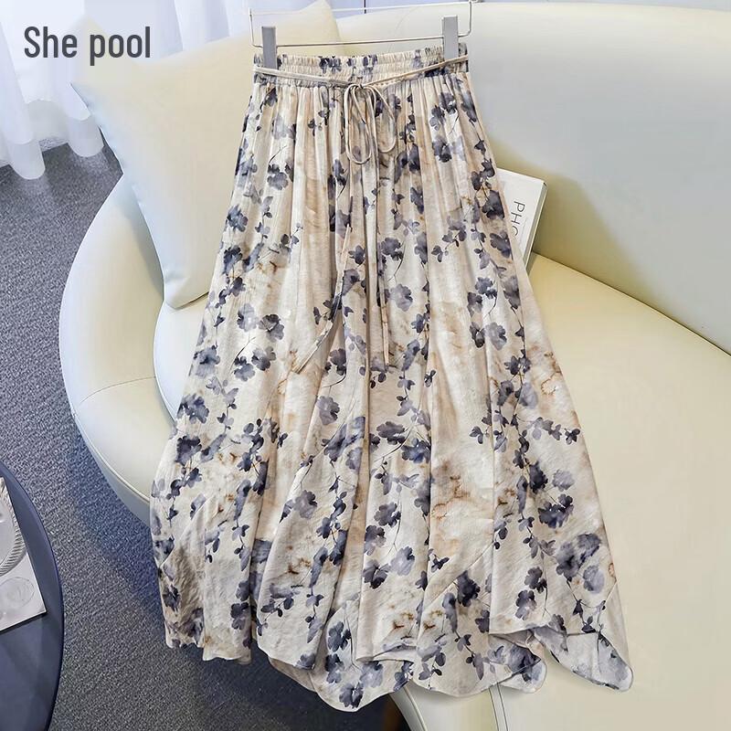 Women s Floral Elastic-Waist A-Line Midi Skirt S