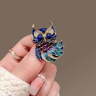 Elegant Enamel Owl Brooch Handcrafted With Intricate Colorful Artisan Design Pin For Formal Attire And Casual Outfits