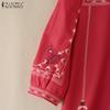 ZANZEA Women Casual Stand Collar Loose 3/4 Sleeve Print Blouse