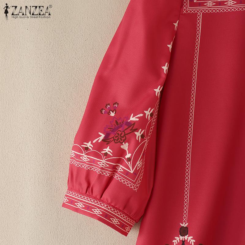 ZANZEA Women Casual Stand Collar Loose 3/4 Sleeve Print Blouse