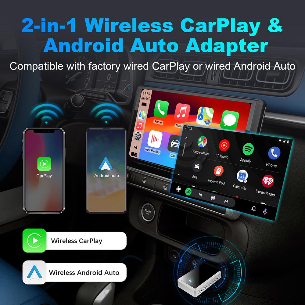 LEXXSON 2 In 1 Mini Carplay Wireless Adapter Seamless Integration Android Auto For Apple USB Type-C Dongle In Universal Car