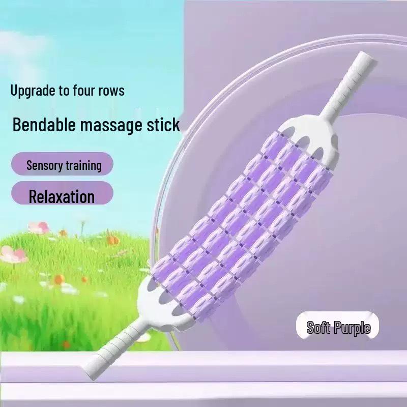 Children's Bendable 4-Row Massage Roller for Muscle Relaxation, Sensory Training, and Nerve Meridian Yoga Mat.