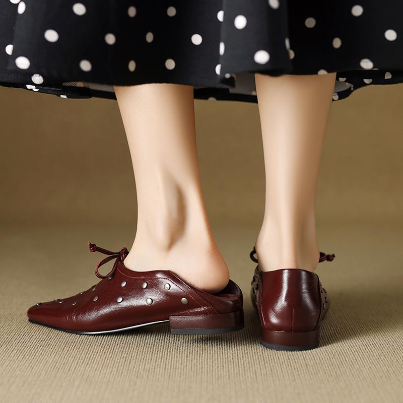 Mode 2025 Neue Frühling Damen Pumps Eckige Zehenpartie Klobige Absätze Schuhe Echtes Leder Schuhe für Damen Pantoletten Oxford Nieten Damenschuhe