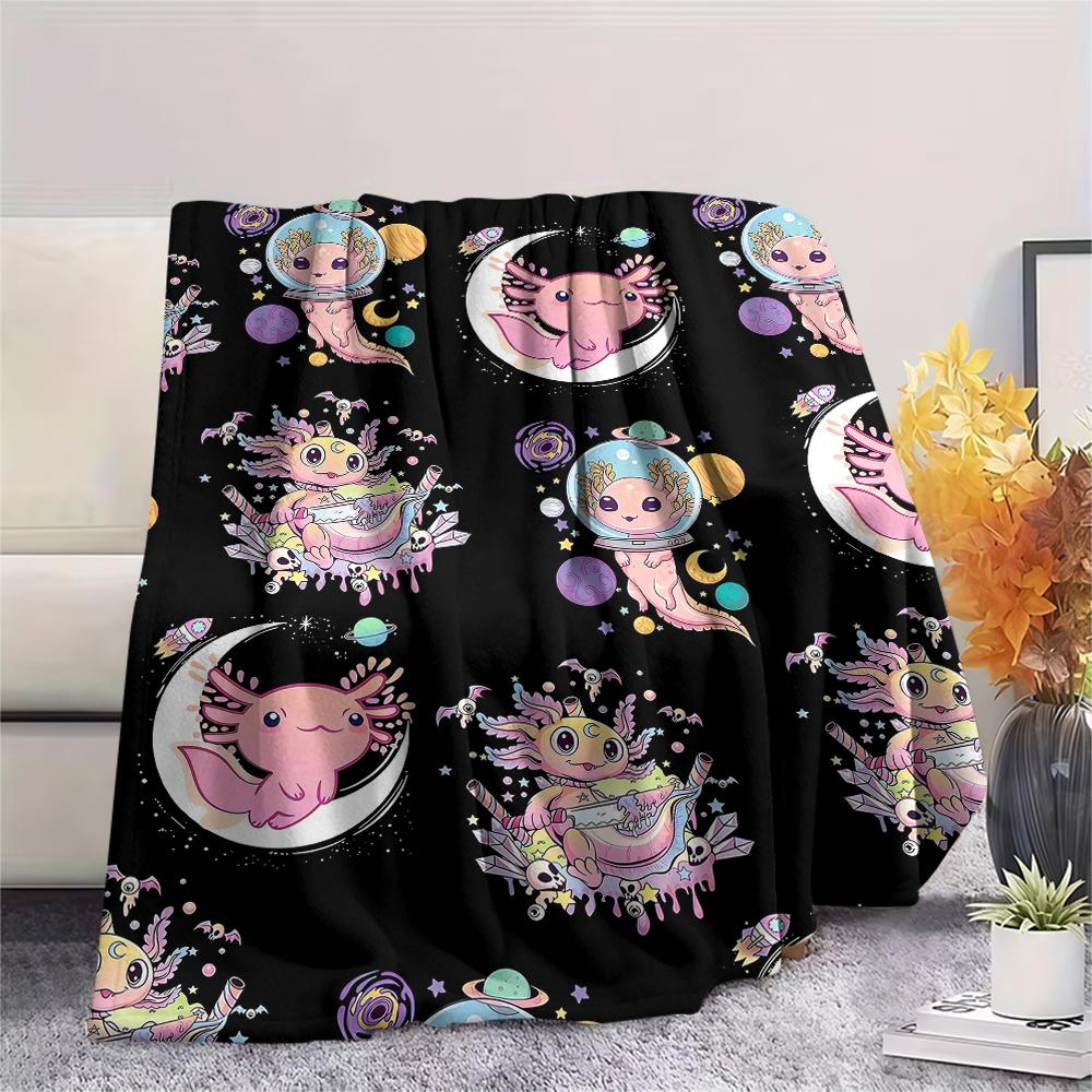 1Pc Axolotl Print Flannel Blanket, High quality Comfortable for All Seasons, Home Decor, Warmth and Comfort, Perfect for Christmas Gifts