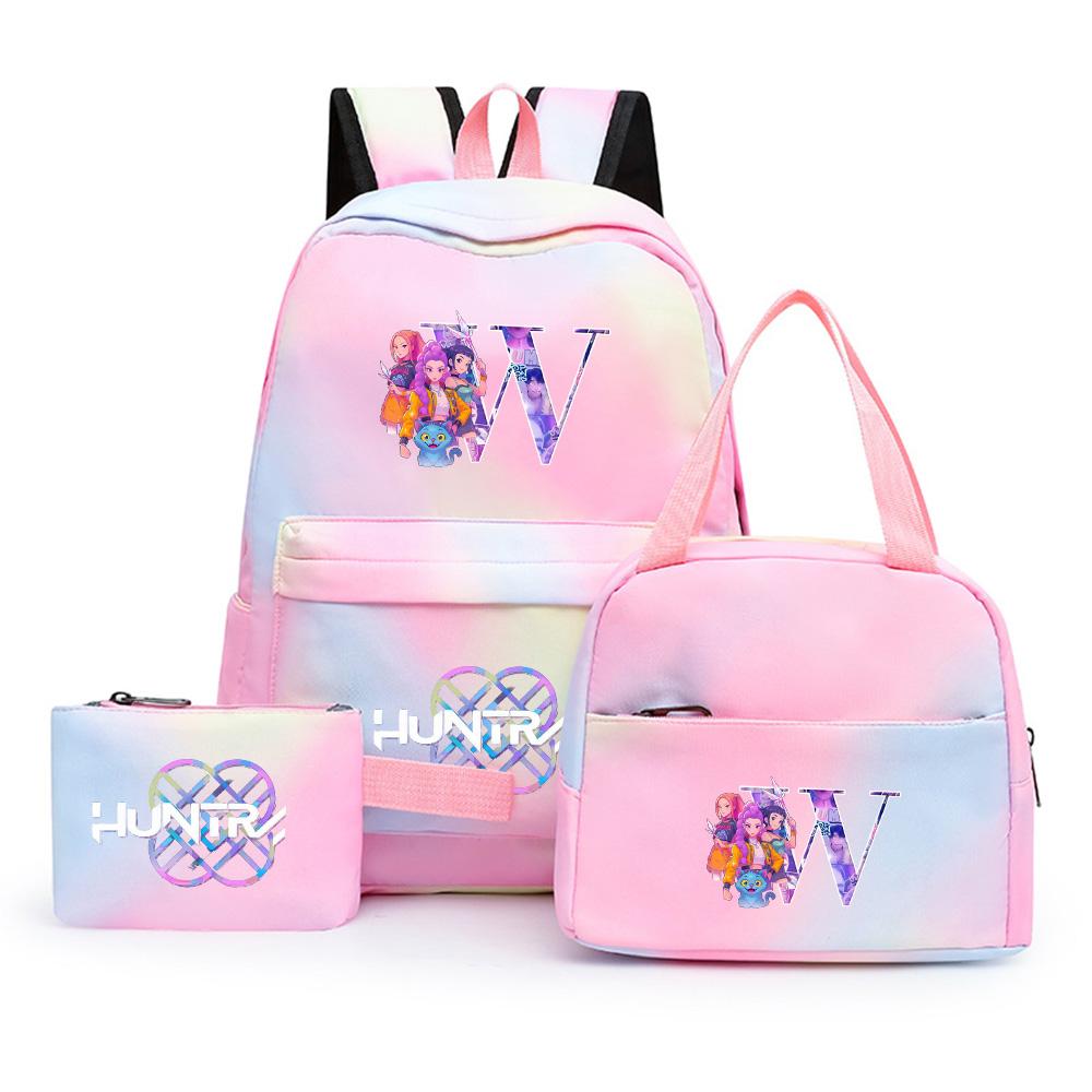 3 szt./zestaw Plecak z nadrukiem 26 liter alfabetu angielskiego z kreskówki anime z torbą na lunch i piórnikiem dla nastolatka, dziewczyny, chłopca, plecak do szkoły