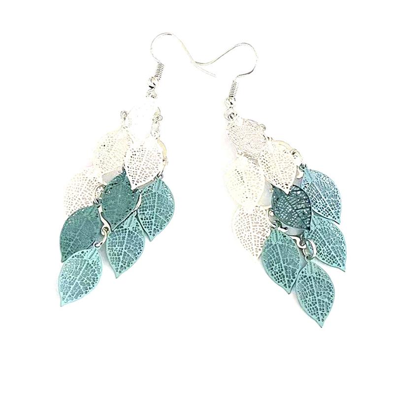 Vintage Hollow Leaves Drop Earrings for Women Bohemian Colorful Long Dangle Earrings 2024 Fashion Zircon Boucle Oreille Femme