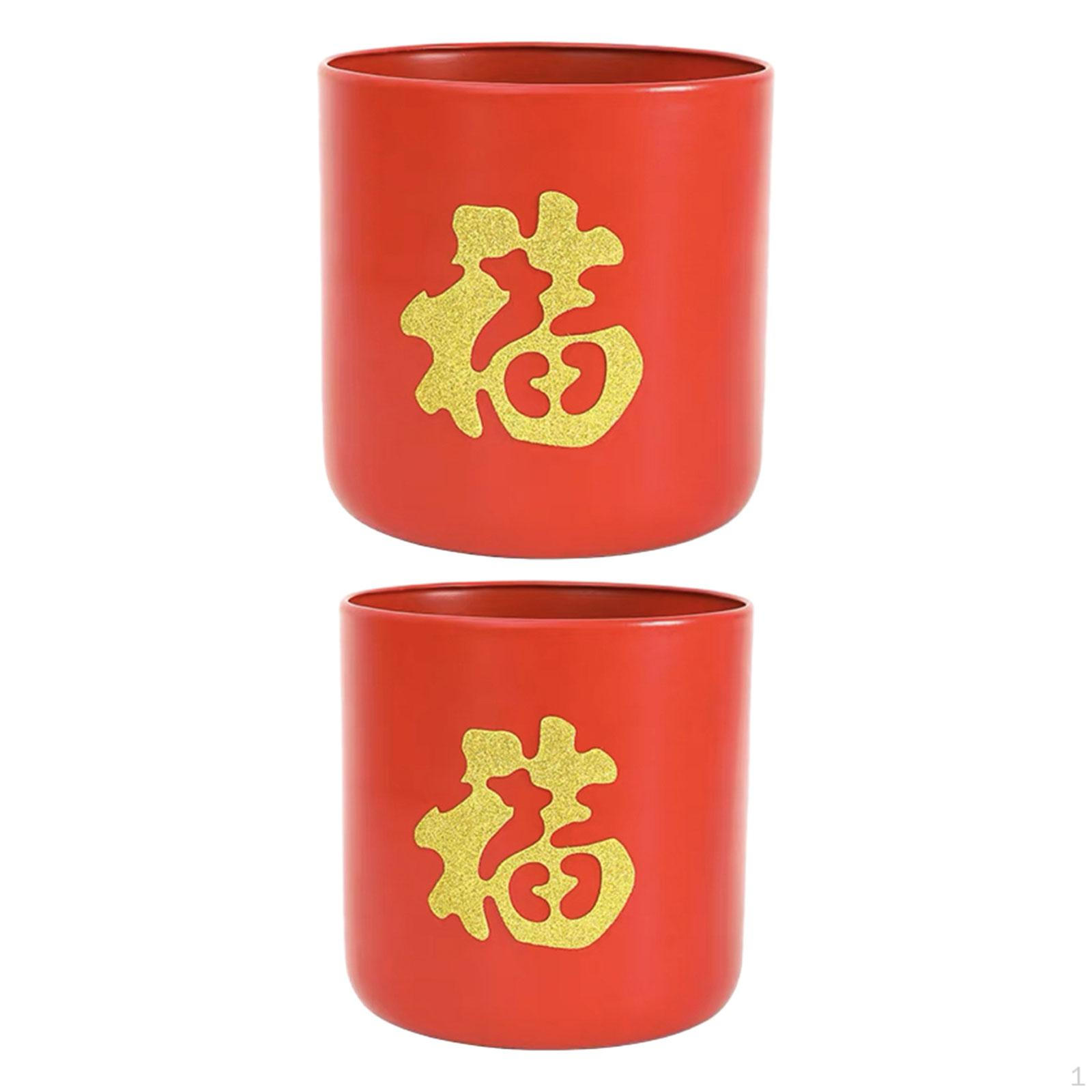 2 Pieces Chinese Year Decoration Flower Pot Fu Character Vase Decor Planter
