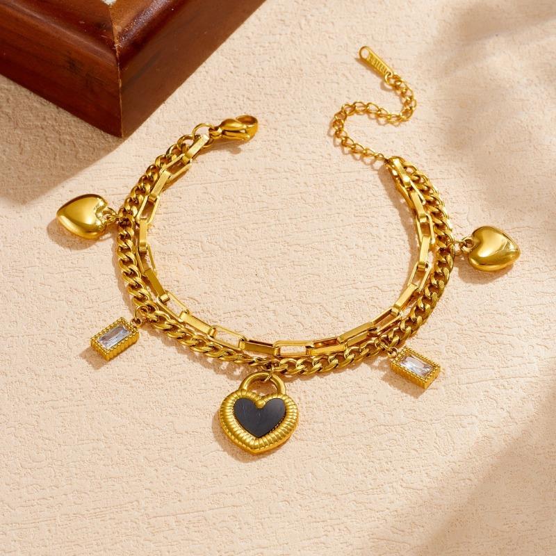 Ensemble de Bracelets à Breloques Superposés Plaqué Or 18 Carats, Bracelet Chaîne Maille Cubaine Paperclip avec Pendentif Cadenas en Forme de Cœur pour Femmes