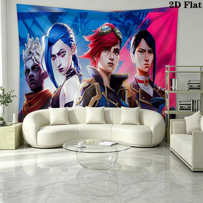 Jinx League of Legends Wall Tapestry Aesthetic Wall Hanging Printed Fabric Blanket Decorative Tapestries for Bedroom Living Room Home Decor