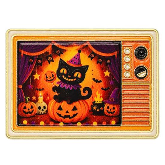 Decorative Hat Pin Retro TV Brooch for Halloween, Pumpkin Ghost Black Cat Crow Badge, Holiday Lapel Sweaters Jackets Scarves Decoration Zinc Alloy