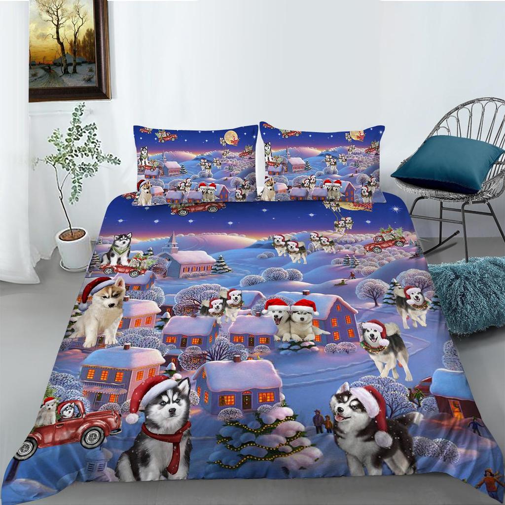 3D Husdjur Hund Sängkläder Set Djur Dun Påslakan 2/3 Delar AU180 * 210 Full Size Enkel Dubbelsäng Mjuk Dragkedja Polyester Hemtextil